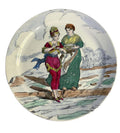 Antique 19th century French faience plate with hand painted romantic figural scene in polychrome tones