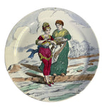 Antique 19th century French faience plate with hand painted romantic figural scene in polychrome tones