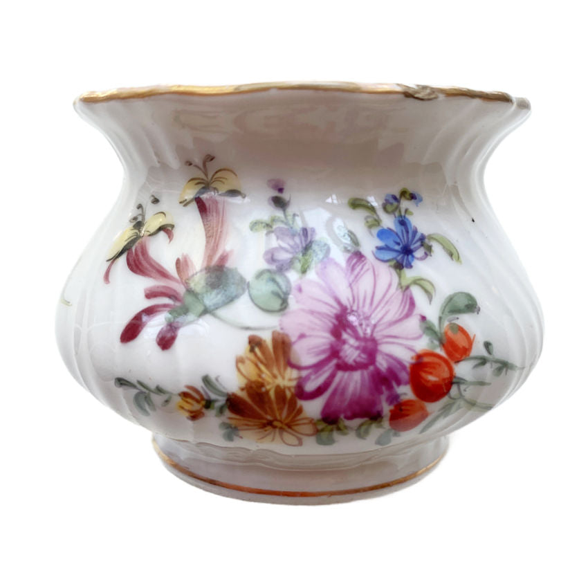 Antique Dresden Hand Painted Floral Ink Well and Underplate