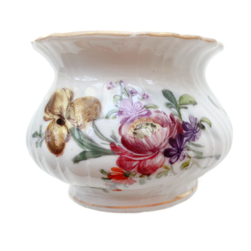 Antique Dresden Hand Painted Floral Ink Well and Underplate