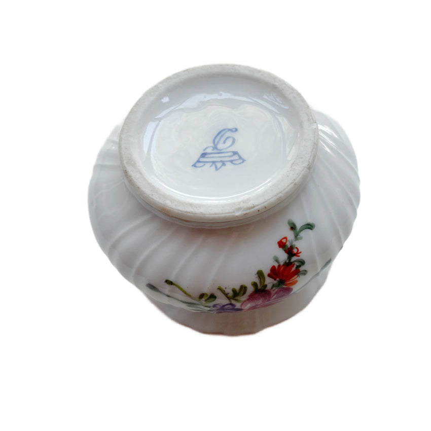 Antique Dresden Hand Painted Floral Ink Well and Underplate