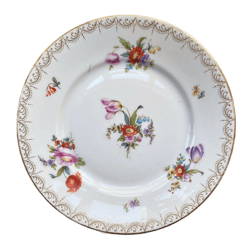 Antique Dresden Style Hand Painted Floral Dessert Plates Set of 4