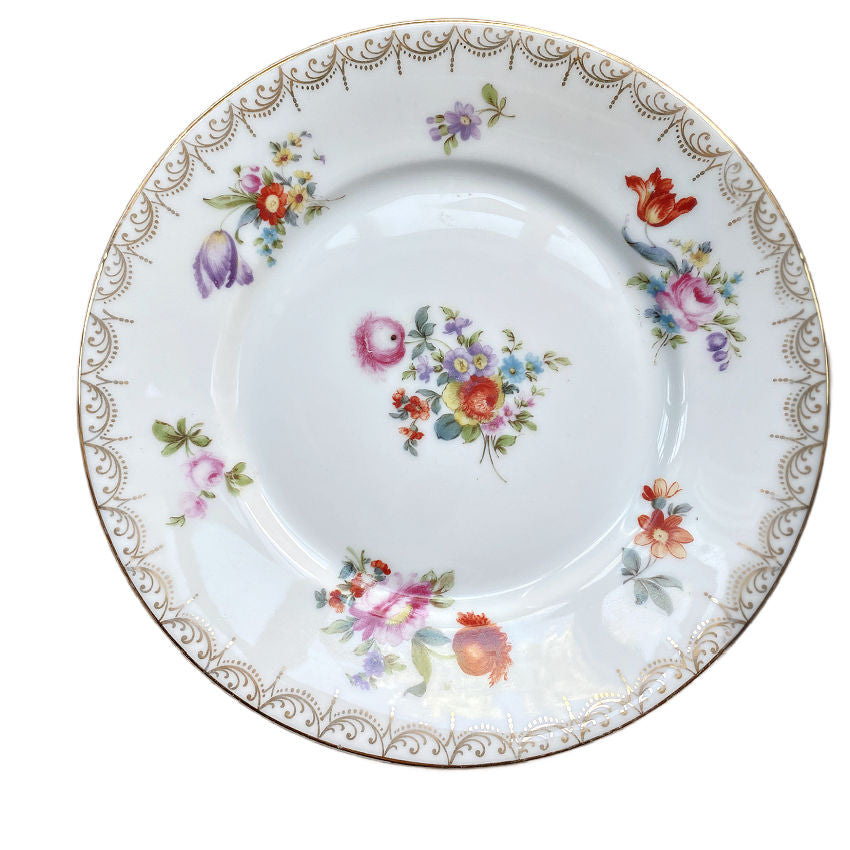 Antique Dresden Style Hand Painted Floral Dessert Plates Set of 4