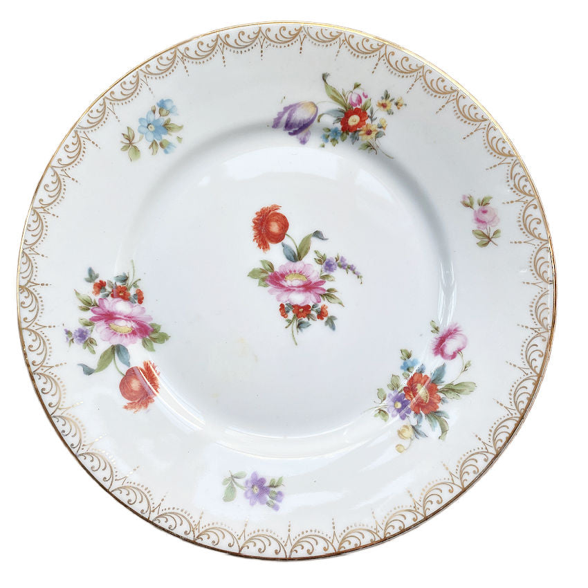 Antique Dresden Style Hand Painted Floral Dessert Plates Set of 4