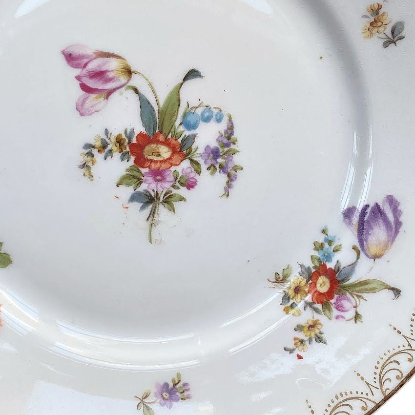 Antique Dresden Style Hand Painted Floral Dessert Plates Set of 4