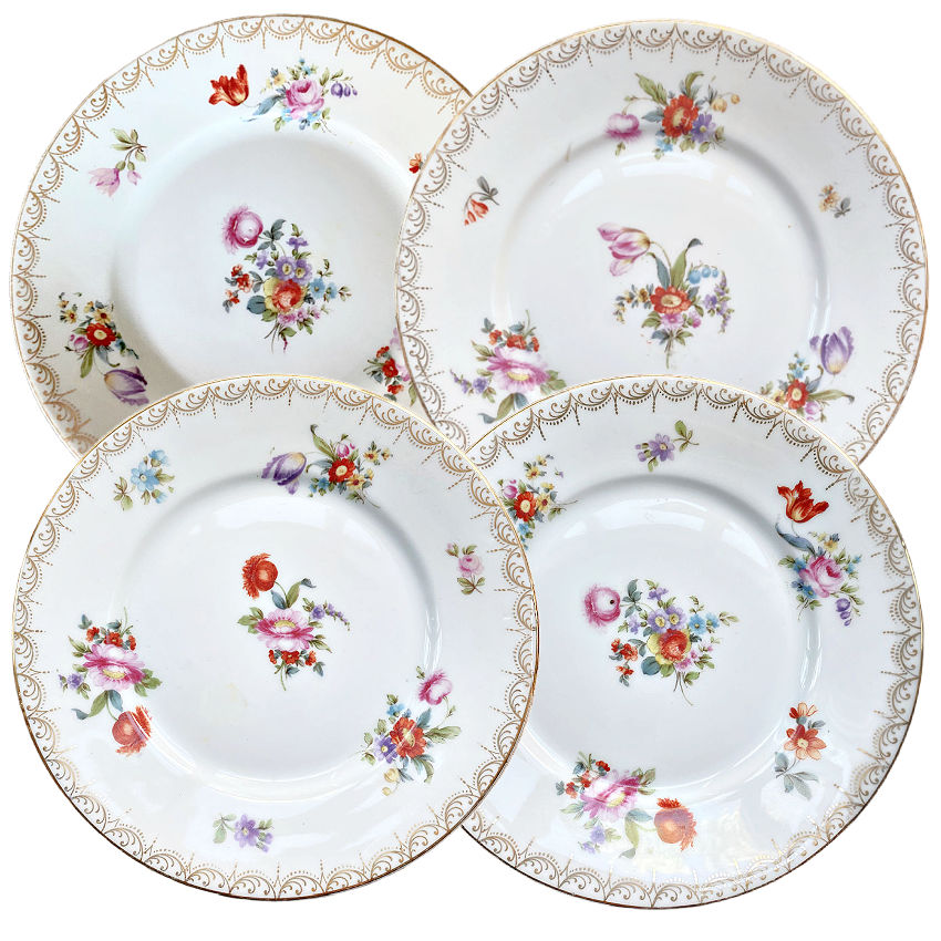 Antique Dresden Style Hand Painted Floral Dessert Plates Set of 4