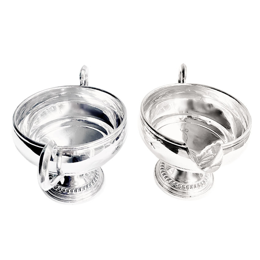 Antique Empire Silver Co. weighted mini creamer and open sugar bowl, Pattern #22, collectible early 20th-century American silver with charming patina, elegant tabletop set