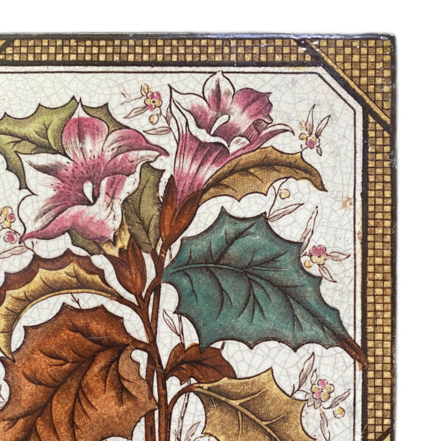 Antique English Aesthetic Staffordshire Polychrome Brown Transfer Tile