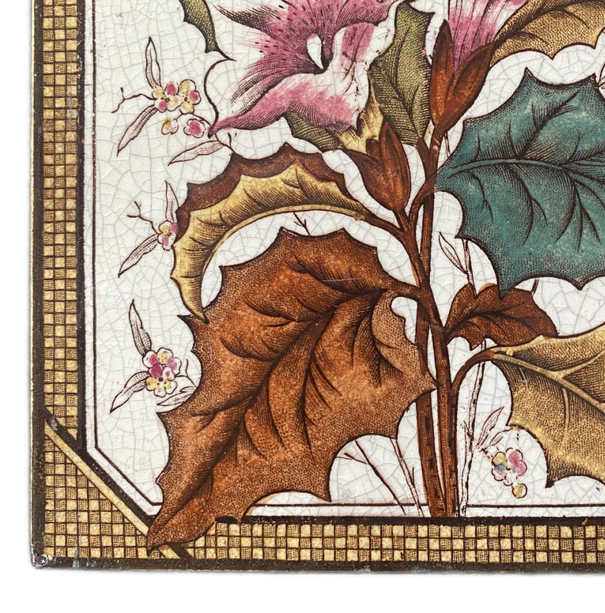 Antique English Aesthetic Staffordshire Polychrome Brown Transfer Tile