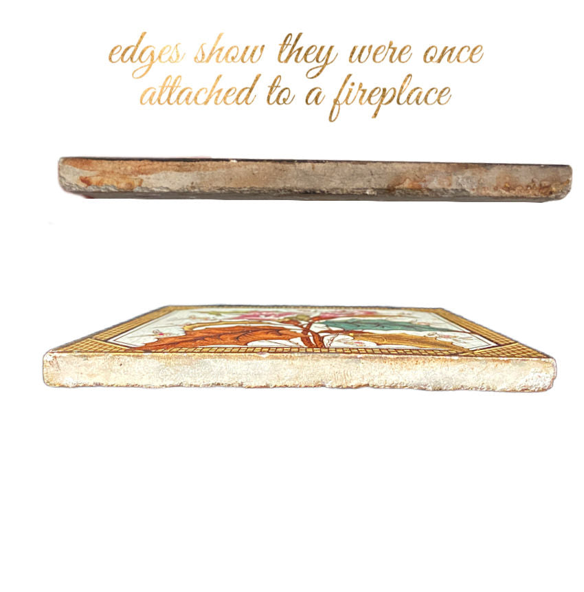 Antique English Aesthetic Staffordshire Polychrome Brown Transfer Tile