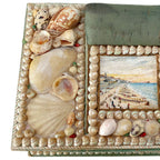 Antique English shellwork box with seaside chromolithograph