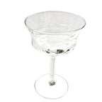 vintage cocktail coupes, FrenchGardenHouse glassware, etched floral glasses, antique-style barware, flared bowl coupe, elegant entertaining, champagne coupes, vintage bar cart, hostess gift, collectible glassware, holiday entertaining