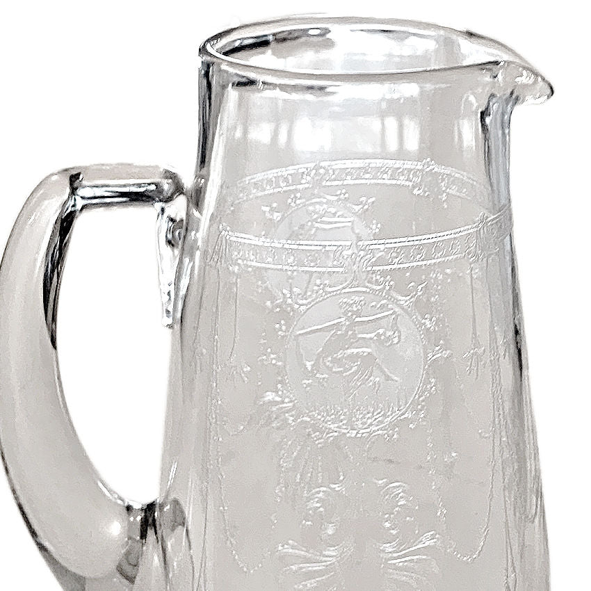 Exceptional Antique Etched Glass Pitcher