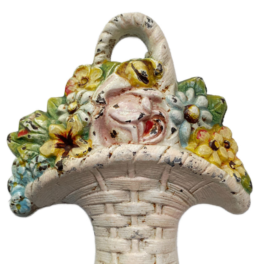 Antique Floral Pink Rose Basket Doorstop