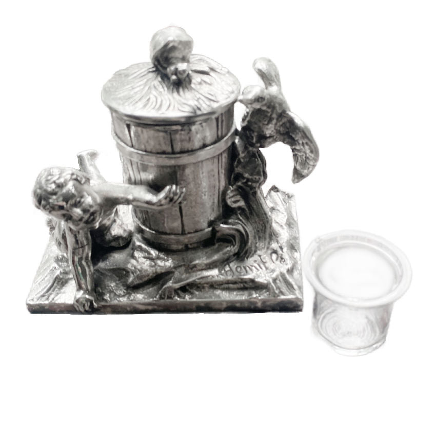French Art Nouveau silver plated inkwell with hidden glass insert