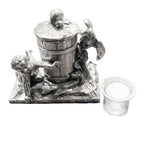 French Art Nouveau silver plated inkwell with hidden glass insert