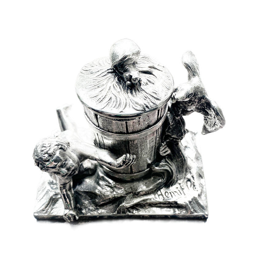 Antique French Art Nouveau Silver Plated Figural Ink Well Signed