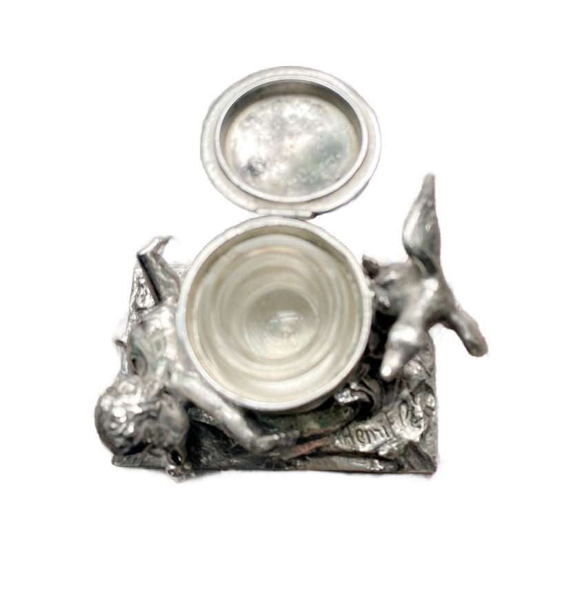 Antique French Art Nouveau Silver Plated Figural Ink Well Signed