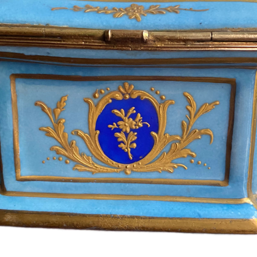 Antique French Bleu Céleste Porcelain Casket Box, Bourdois & Bloch