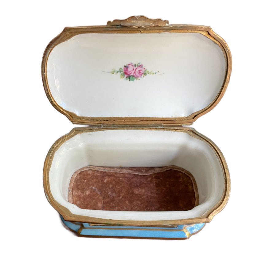 Antique French Bleu Céleste Porcelain Casket Box, Bourdois & Bloch