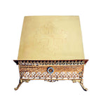 19th century French Napoleon III gilt brass Bible stand with engraved cross and Gothic floral detailing