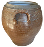 antique brown glaze ceramic confit pot applied handle detail