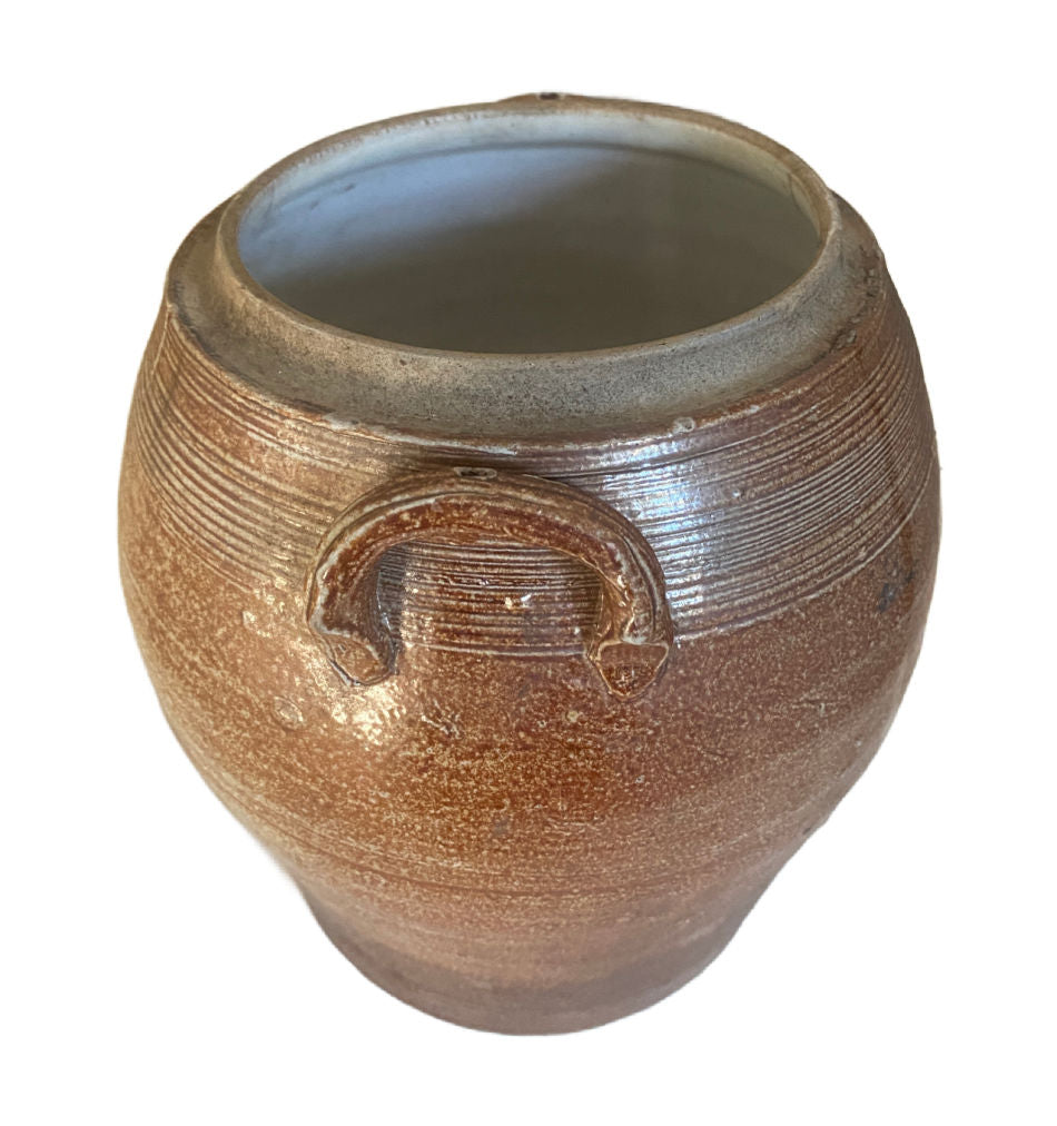 antique French brown glazed pottery confit jar