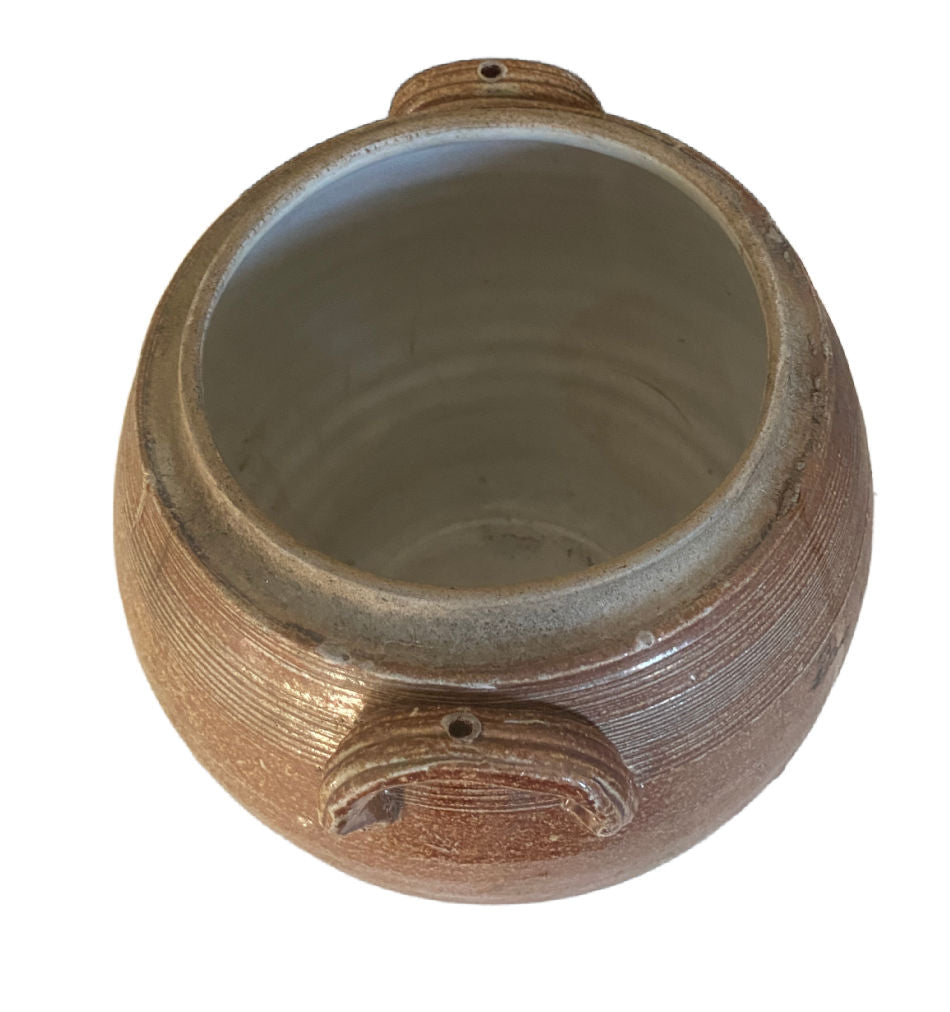 antique brown glaze ceramic confit pot inside glazed view