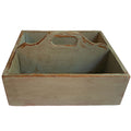 Antique French Country wooden work box with mellow green painted surface and aged patina, beautiful handle detail