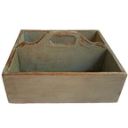 Antique French Country wooden work box with mellow green painted surface and aged patina, beautiful handle detail