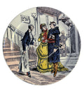 Front view of 19th-century Creil-Montereau faience plate depicting satirical scene of food shortages during the 1870–1871 Siege of Paris.