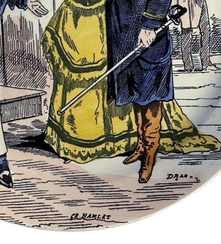 Antique French Creil-Montereau Faience Plate, Satirical Siege of Paris Scene, 19th Century