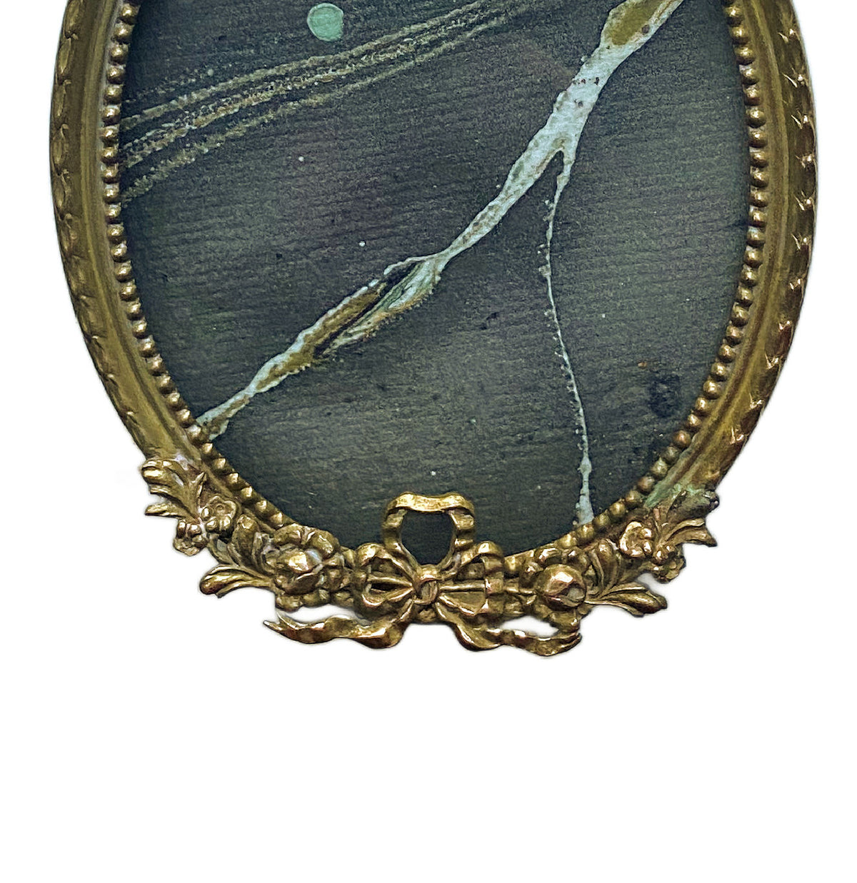 Antique French Empire Ribbons and Bows Hanging Picture Frame Gilt Brass