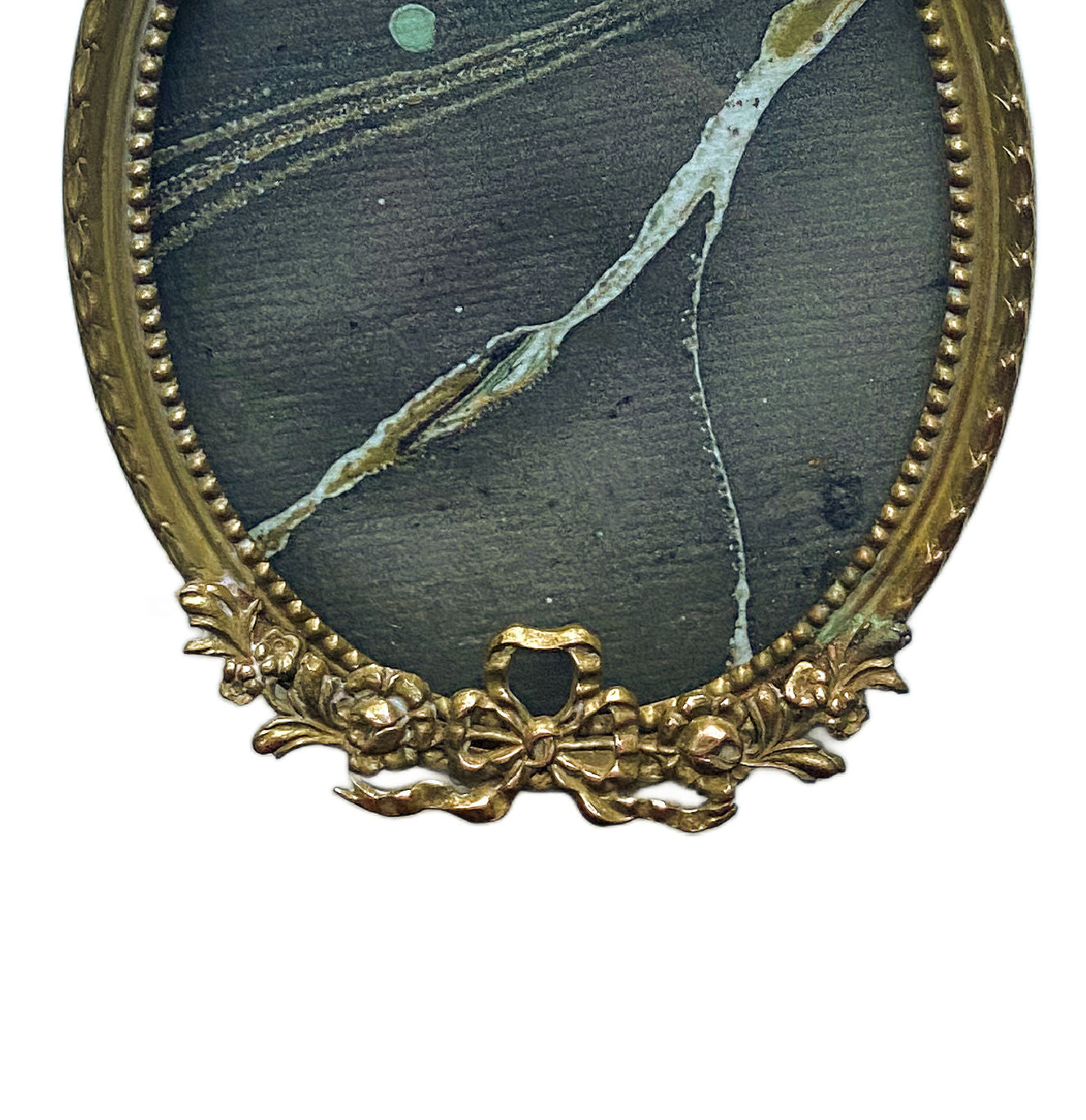 Antique French Empire Ribbons and Bows Hanging Picture Frame Gilt Brass