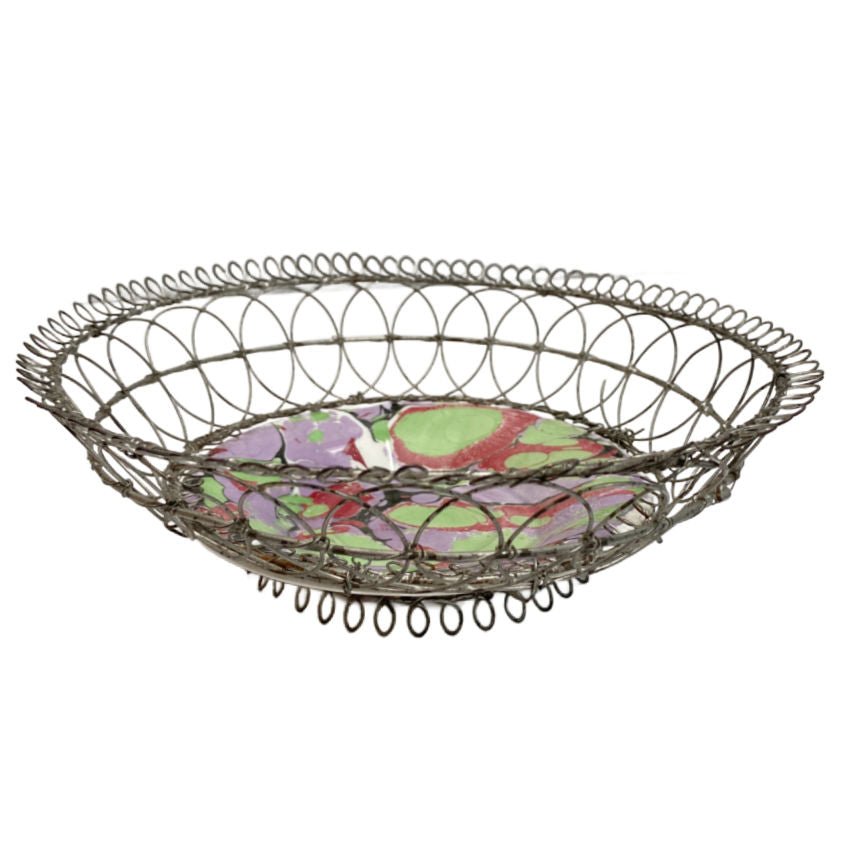Late 1800s French decorative basket with faience insert plate