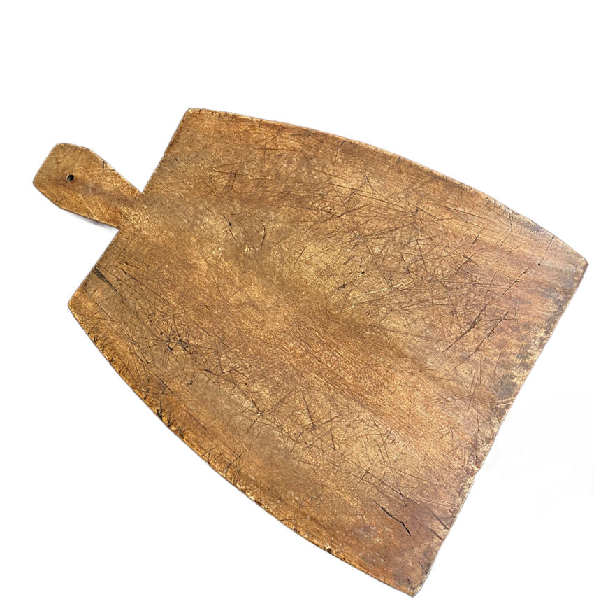 Antique French Hand Carved Short Handled Dark Patina Cutting Board