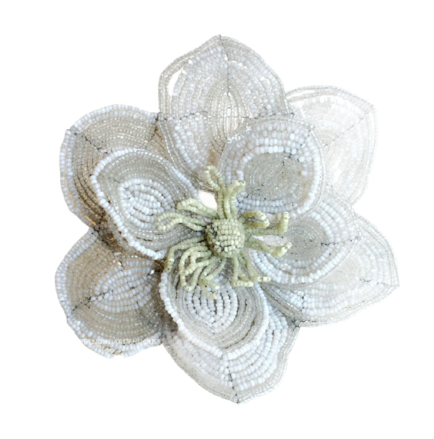 Antique French Hand Made Glass Beaded Huge Flower