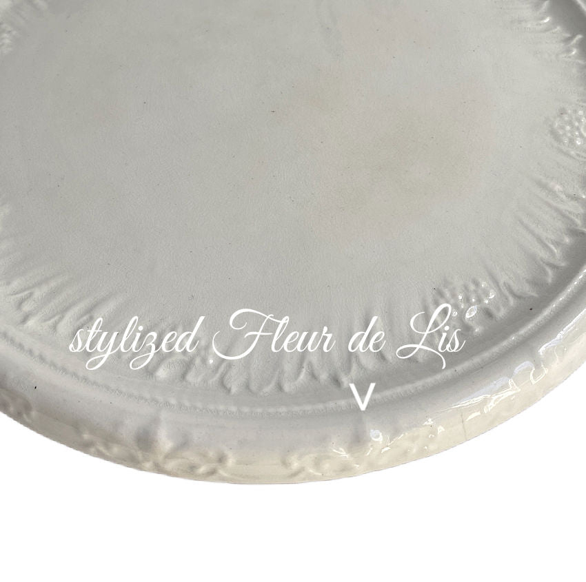 Antique French Ironstone Cheese Plateau with Fleur de Lis Motif