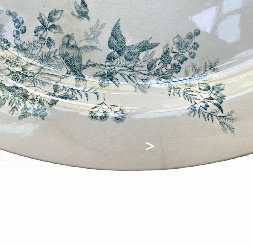 Antique French Ironstone Platter with Blue Birds 1880's