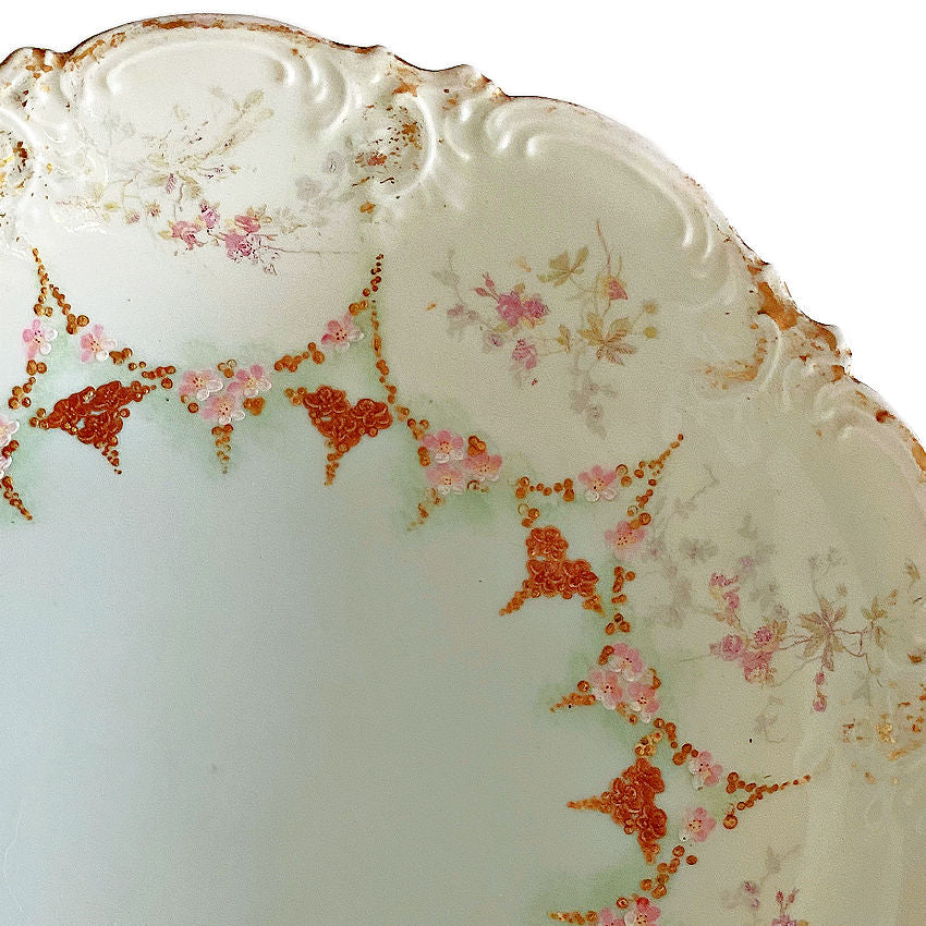 Antique French Limoges Hand Painted AK CD Gilt Rose Garlands Bowl