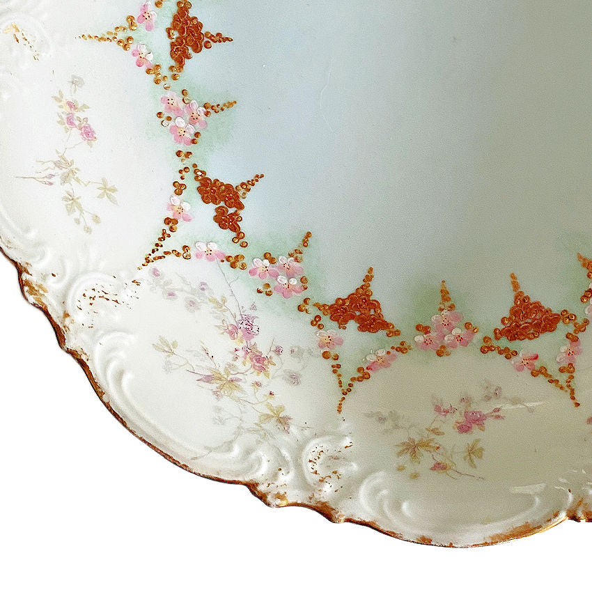 Antique French Limoges Hand Painted AK CD Gilt Rose Garlands Bowl