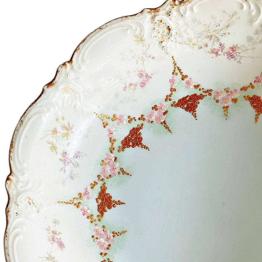 Antique French Limoges Hand Painted AK CD Gilt Rose Garlands Bowl