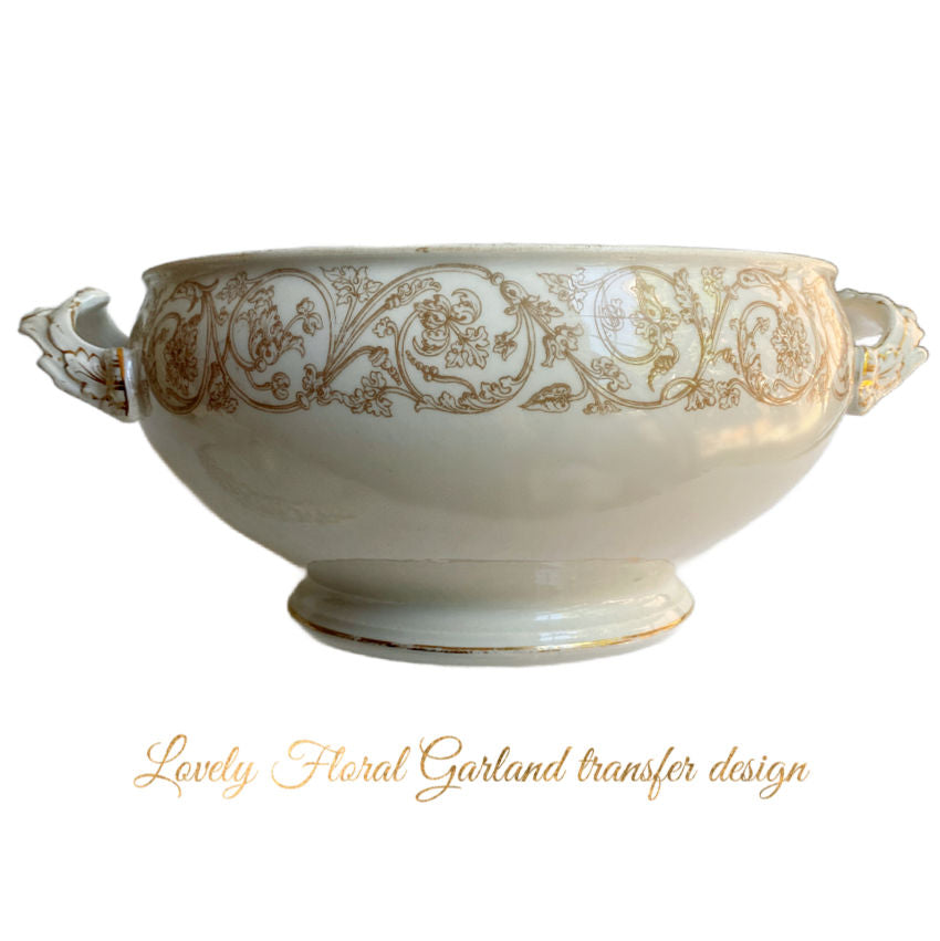Antique French Limoges White and Gold Covered Tureen