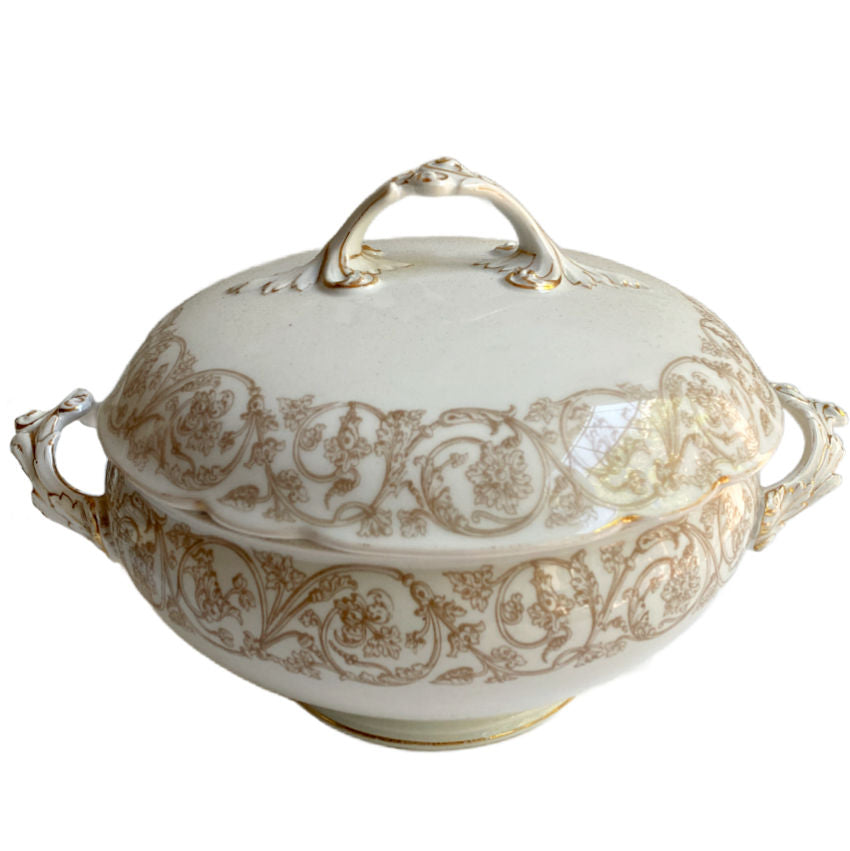 Antique French Limoges White and Gold Covered Tureen