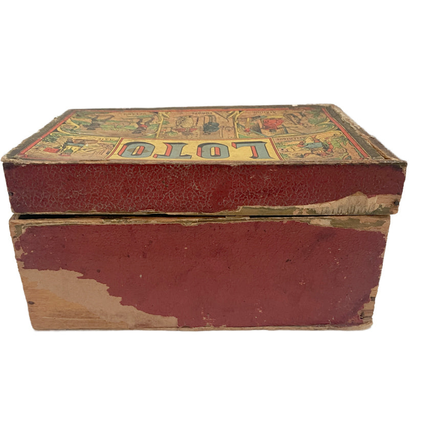 Antique French Loto Game Cards in Shabby Box