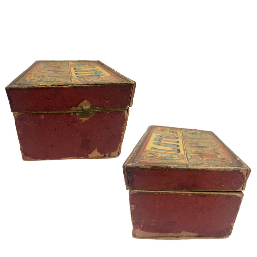 Antique French Loto Game Cards in Shabby Box