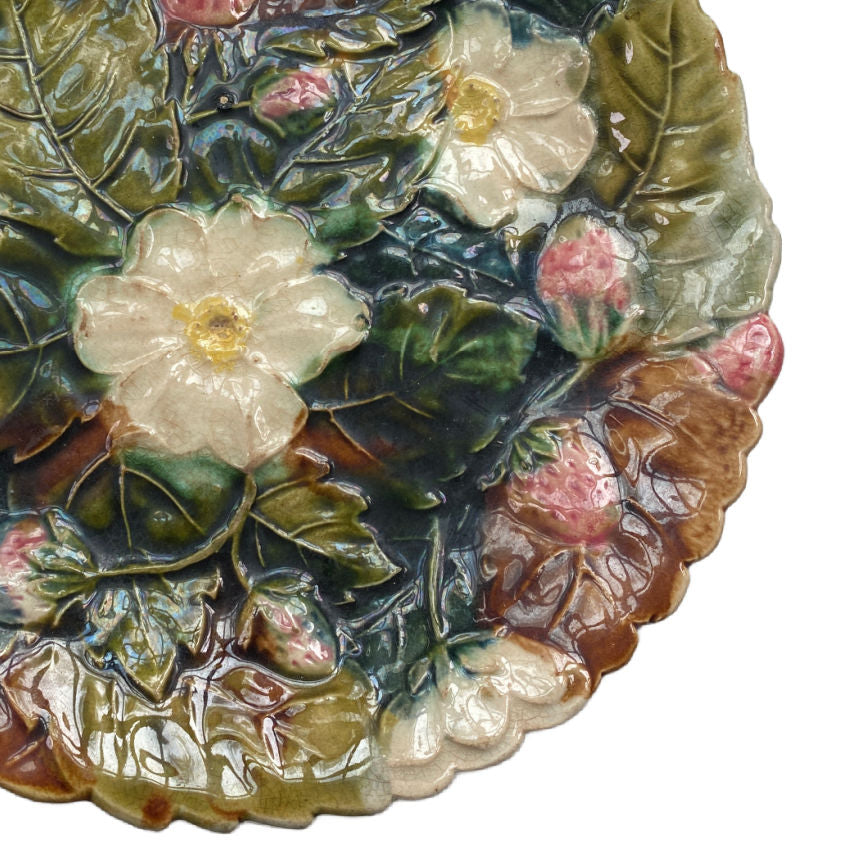 Antique French Majolica Strawberries Plate