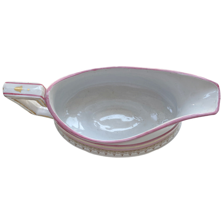 Antique Old Paris porcelain serving dish with curved handle and elegant form interior view
