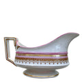 Antique French Old Paris porcelain sauce boat with pink hand painted bands and gilt decoration