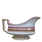 Antique French Old Paris porcelain sauce boat with pink hand painted bands and gilt decoration